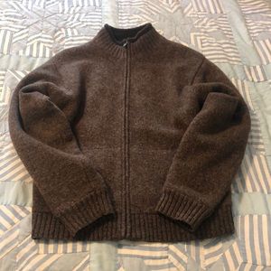 Like New LL Bean Mens 100% Lambs Wool Full Zip Sweater Jacket Brown Medium Reg.